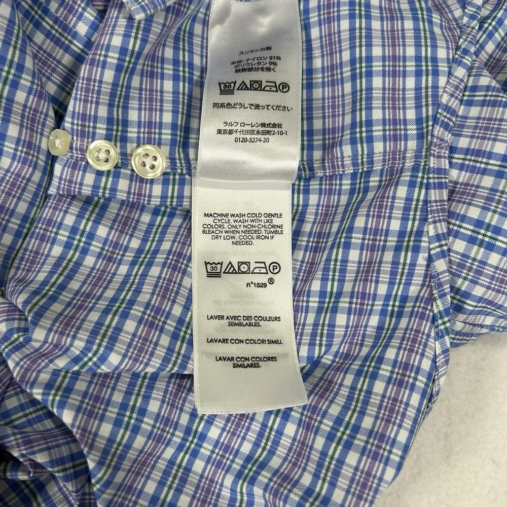 Ralph Lauren Mens XL Blue Purple Plaid Classic Fit‎ Performance Stretch Shirt